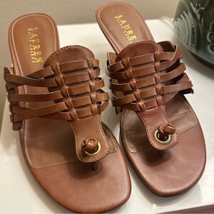 Ralph Lauren Brown Leather Woven Kitten Heels